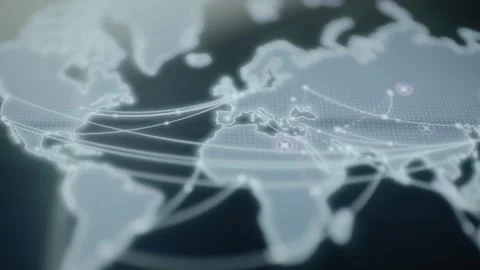 Global route map visualizes international restriction points Stock Footage 346030799