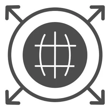 Global sales business solid icon. Earth globe and arrows symbol, glyph style Illustrazione stock