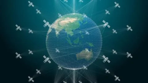 Global satellite communication technology for iot cryptocurrency 3D render Stock Illustration