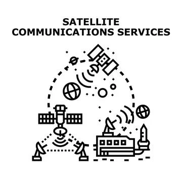Global satellite communications services transmitting data around planet Stock Illustration
