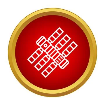 Global satellite communications technology button icon in space Stock Illustration