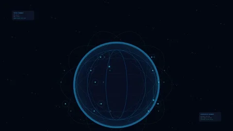 Global Satellite Constellation Network Digital UI Loop Stock Footage 345339133
