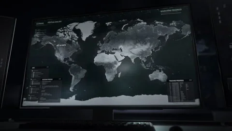 Global satellite tracking software decoding target position coordinates Stock Footage 288996102