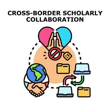 Global scholarly collaboration and knowledge exchange concept Stock Illustration