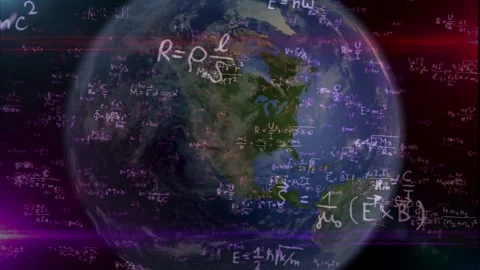 Global Science Concept Earth Globe with Complex Math Equations Stock Footage 336478471