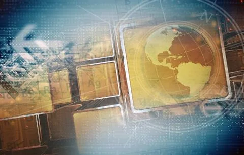 Global Science Concept Illustration with 3D Render Elements. Stock Illustration