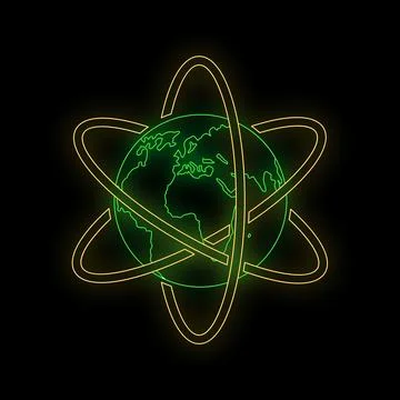 Global science innovation with orbiting atom design Stock Illustration