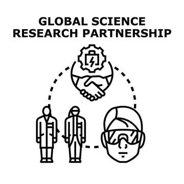 Global science research partnership collaborating for innovation Stock Illustration