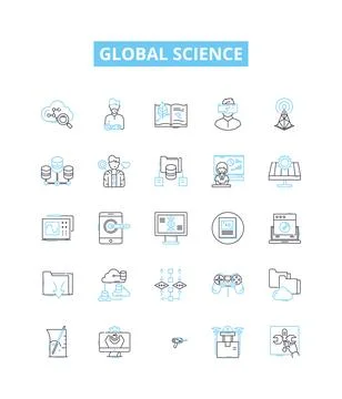 Global science vector line icons set. Global, Science, World, Geoscience Stock Illustration