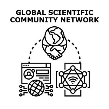 Global scientific community network connecting research collaboration Stock Illustration
