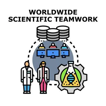 Global scientific team collaborating on research and development Stock Illustration