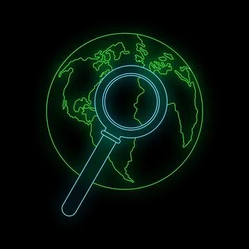 Global search engine optimization concept with neon globe Stockillustratie