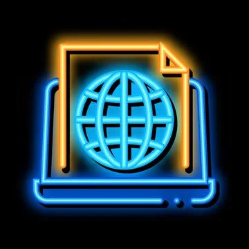 Global search engine optimization document neon glow icon illustration Illustrazione stock