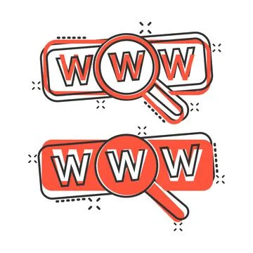 Global search icon in comic style. Website address cartoon vector illustratio Illustrazione stock