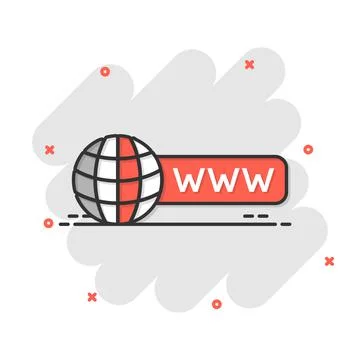 Global search icon in comic style. Website address cartoon vector illustratio Illustrazione stock
