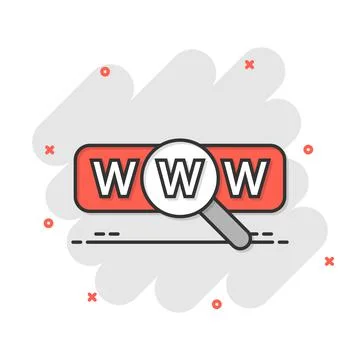Global search icon in comic style. Website address cartoon vector illustratio Illustrazione stock