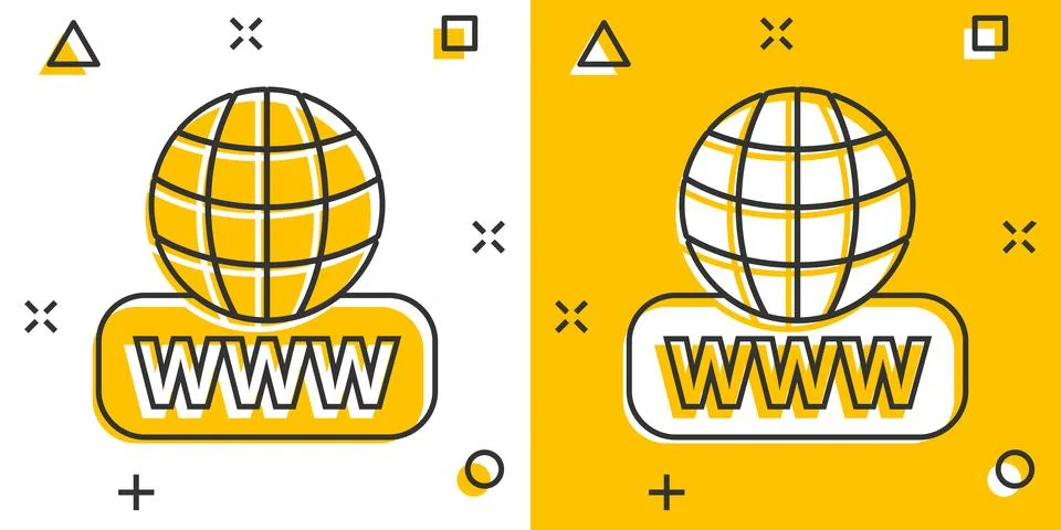 Global search icon in comic style. Website address cartoon vector illustratio Illustrazione stock