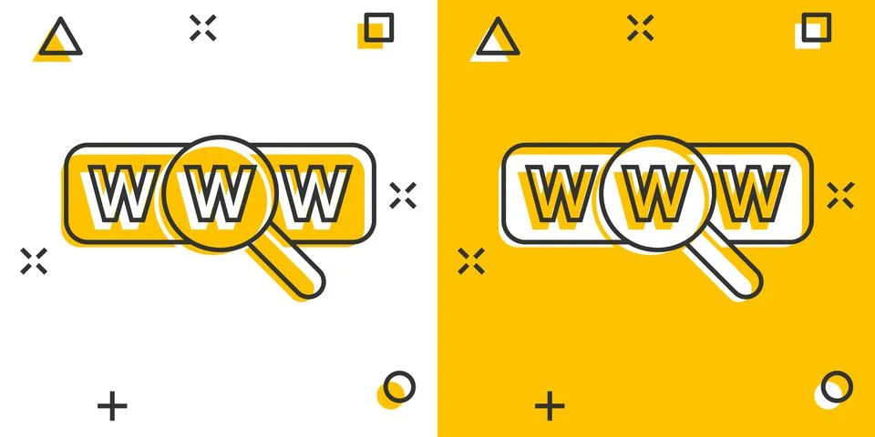 Global search icon in comic style. Website address cartoon vector illustratio Illustrazione stock