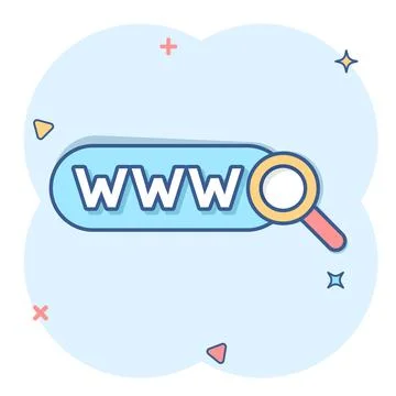 Global search icon in comic style. Website address cartoon vector illustratio Stock Illustration