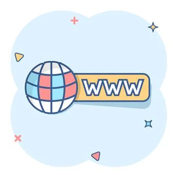 Global search icon in comic style. Website address cartoon vector illustratio Stock-Illustration