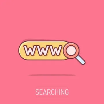 Global search icon in comic style. Website address cartoon vector illustrat.. Stock Illustration