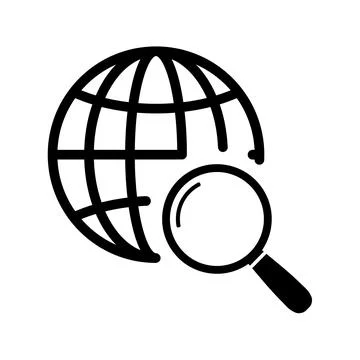 Global search icon in flat. Globe with magnifier symbol Stock Illustration