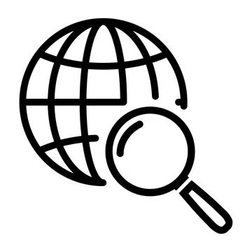 Global search libe icon. Globe with magnifier symbol Stock-Illustration
