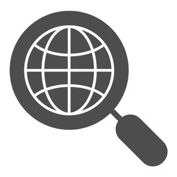 Global search solid icon. Earth and magnifying glass vector illustration Illustrazione stock
