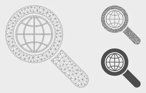 Global Search Vector Mesh Carcass Model and Triangle Mosaic Icon イラスト素材