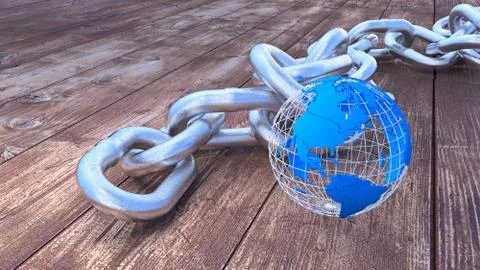 Global security heavy silver chain with globe Stock Illustration