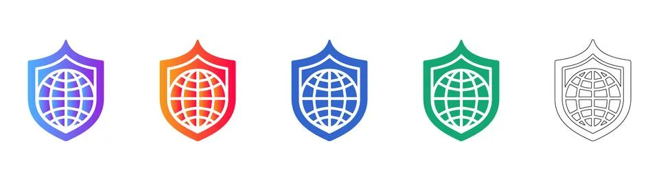 Global Security Shield Icon Set Stock Illustration