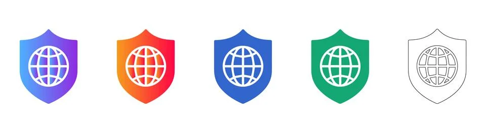 Global Security Shield Icon Set Stock Illustration