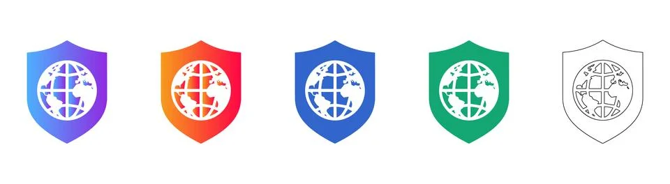 Global Security Shield Icons for Data Protection Stock Illustration