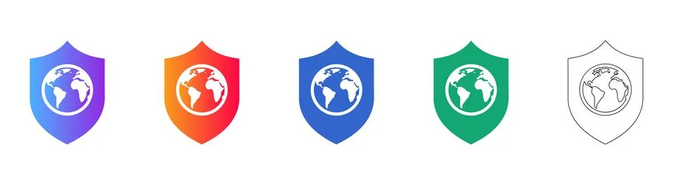 Global Security Shield Icons in Gradient Colors 库存插图