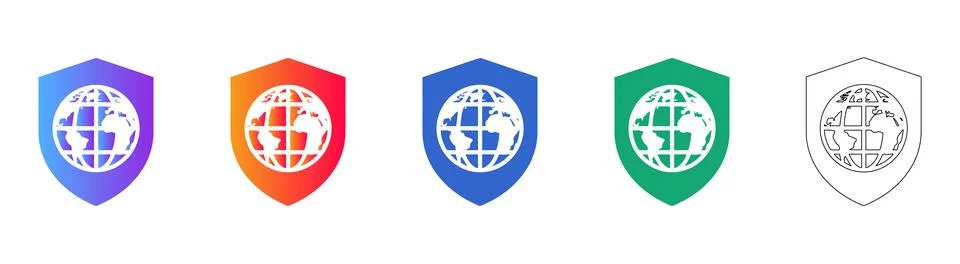 Global Security Shield Icons Set Stock Illustration