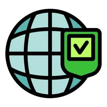 Global security shield protecting world connections with checkmark symbol Stock Illustration