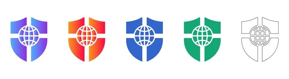 Global Security Shield Vector Icon Set Stock Illustration