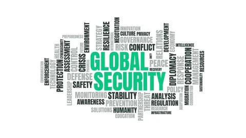 Global security word cloud typography design with green and gray text on wh.. Stockillustratie