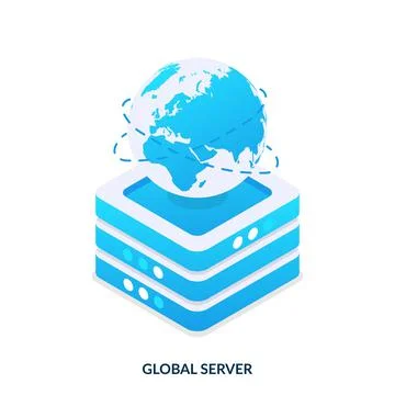 Global server concept. Isometric illustration on white background Stock Illustration