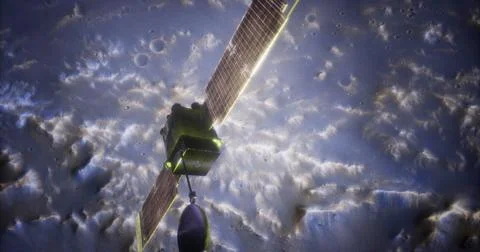 Global servyor satellite mapping the surface of Mars from orbit Stock Illustration
