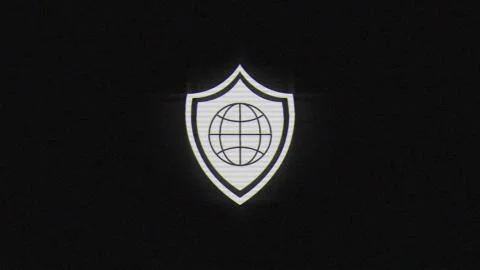 Global shield in glitch effect mp4 video Stock Illustration