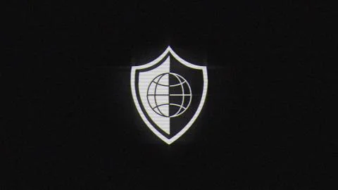 Global shield in glitch effect mp4 video Stock Illustration