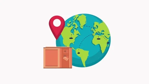 Global shipping and delivery concept with package and world map logistics Video stock 320102899