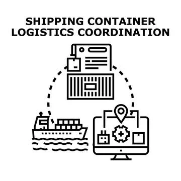 Global shipping container logistics coordination planning process Illustrazione stock