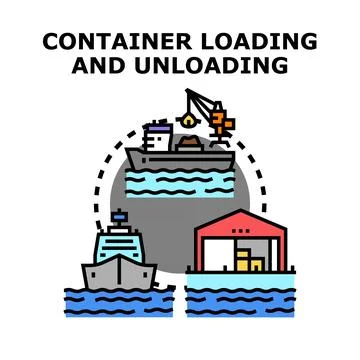 Global shipping logistics with container loading unloading process Stock Illustration
