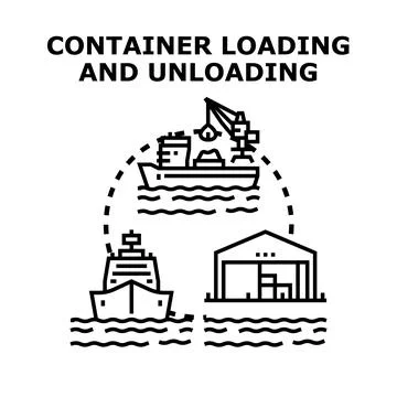 Global shipping logistics with container loading unloading process 스톡 일러스트