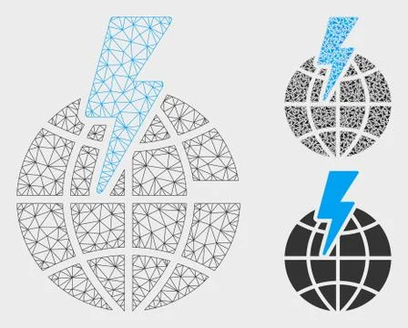 Global Shock Vector Mesh Network Model and Triangle Mosaic Icon 스톡 일러스트