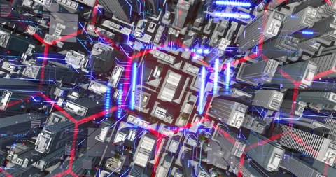Global smart city network with hexagonal digital communication lines. Stock Footage 328120472
