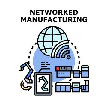 Global smart factory integrating networked manufacturing processes Stockillustratie