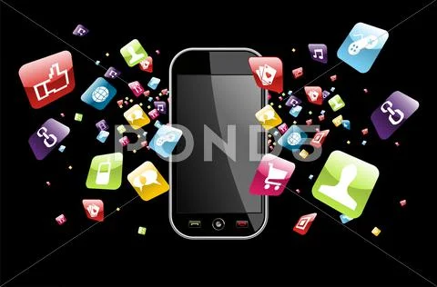 Global smartphone apps icons splash Stock Illustration